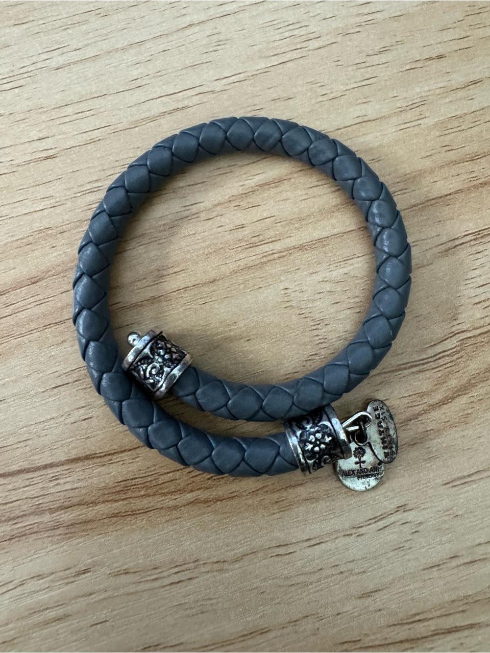 Alex and Ani Gray Braided Double Wrap Bracelet with Silver Accents